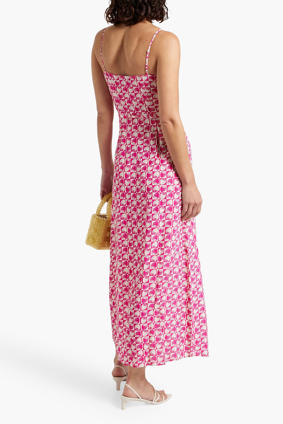 HVN JOSEPHINE BUTTON-DETAILED CREPE MAXI DRESS