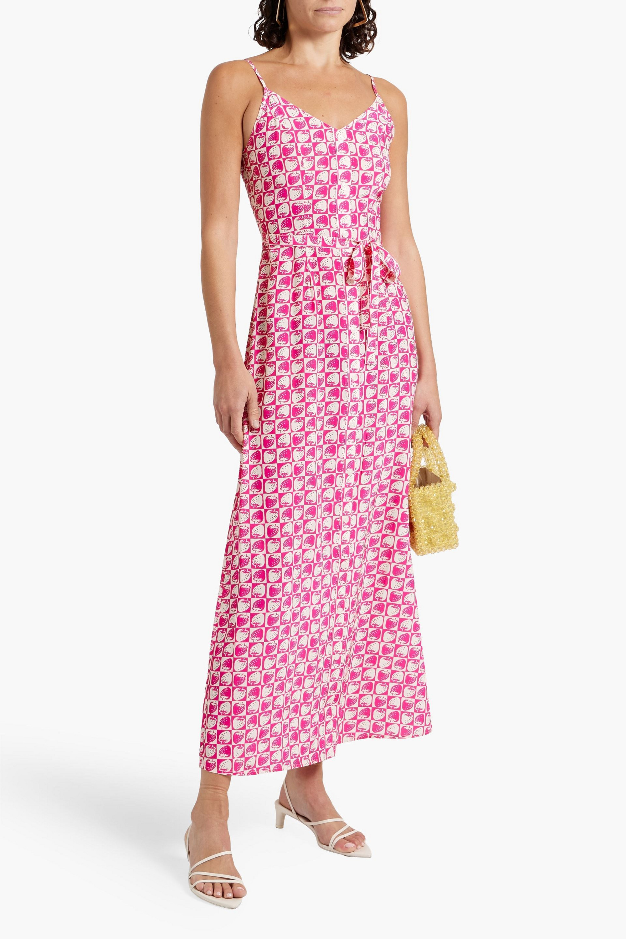 HVN Josephine button-detailed crepe maxi dress