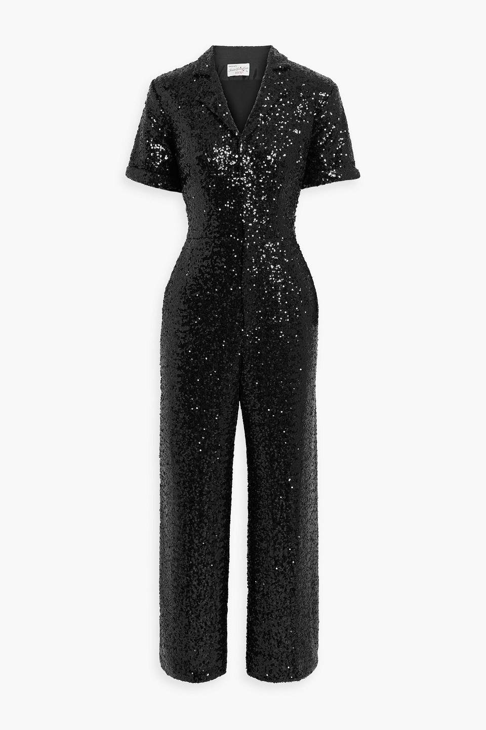 Hvn Gia Sequined Crepe Wide-leg Jumpsuit In Black
