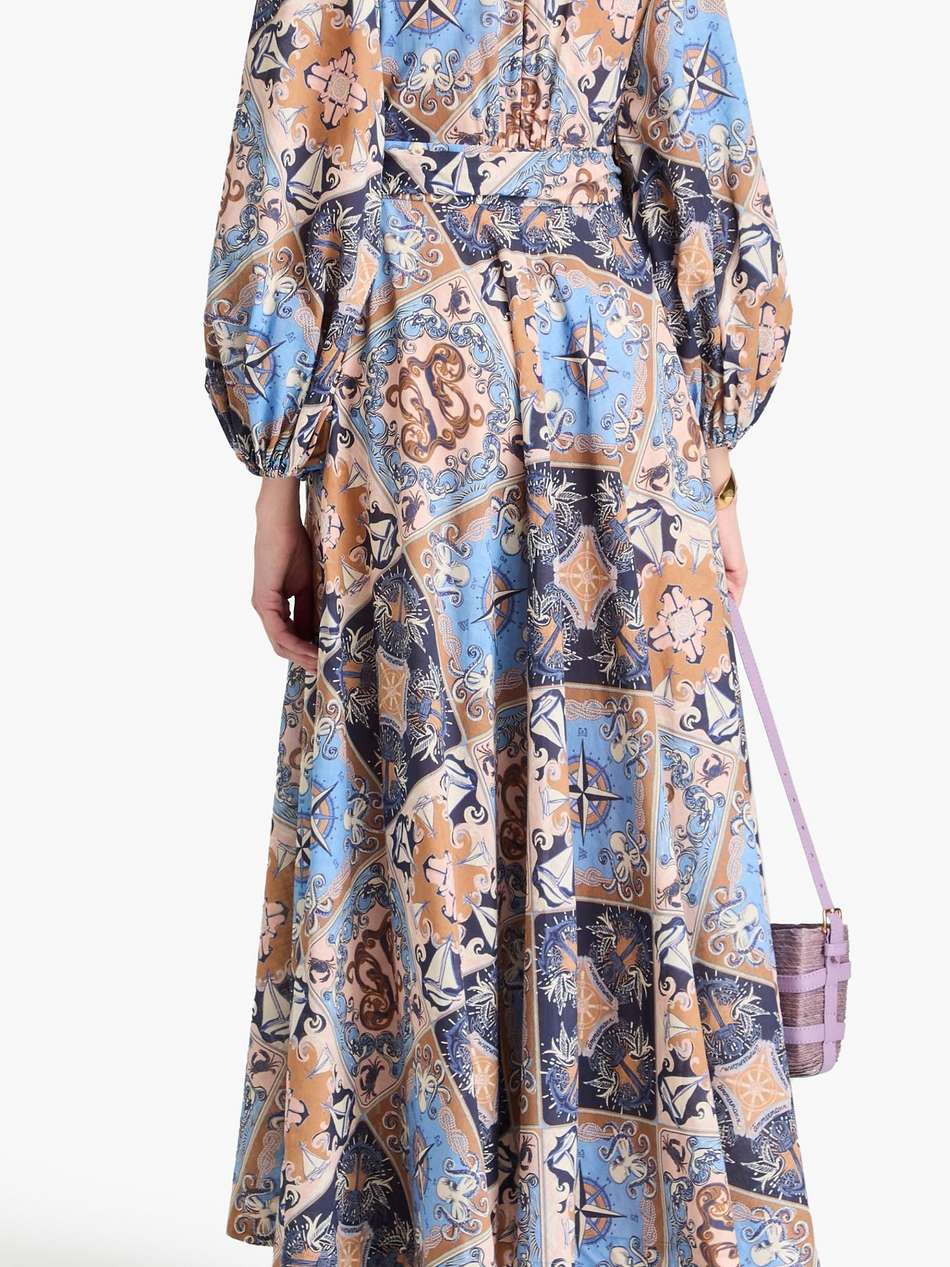 patchwork-effect printed cotton-voile midi wrap dress
