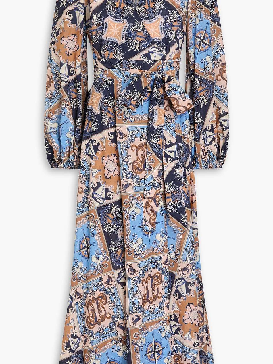 patchwork-effect printed cotton-voile midi wrap dress