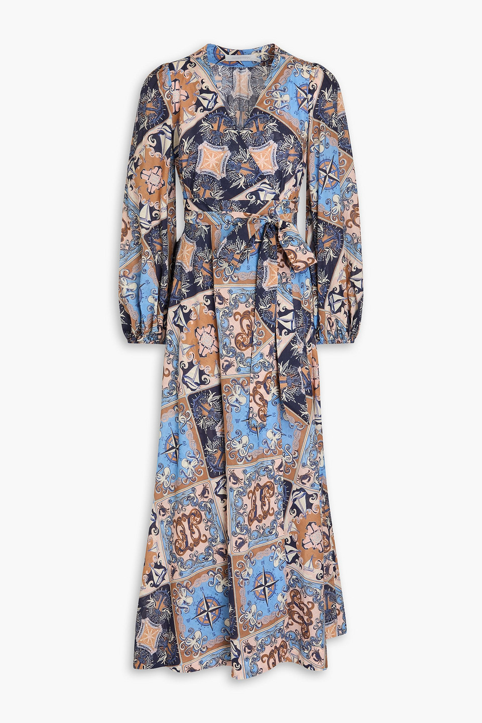 Zimmermann Alight Belted Printed Cotton Midi Wrap Dress In Multicolor