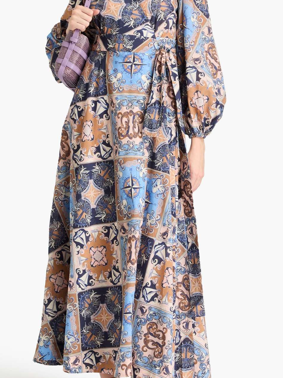 patchwork-effect printed cotton-voile midi wrap dress