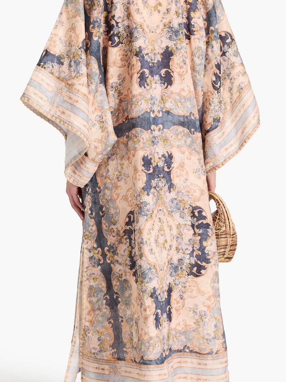 floral-print linen kaftan