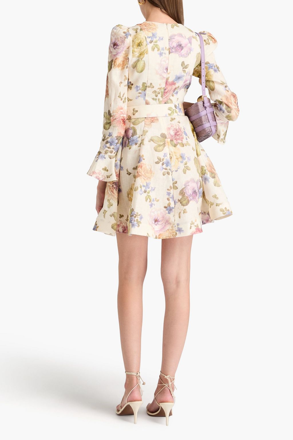 ZIMMERMANN リネン ミニワンピース ベルト付き フローラルプリント