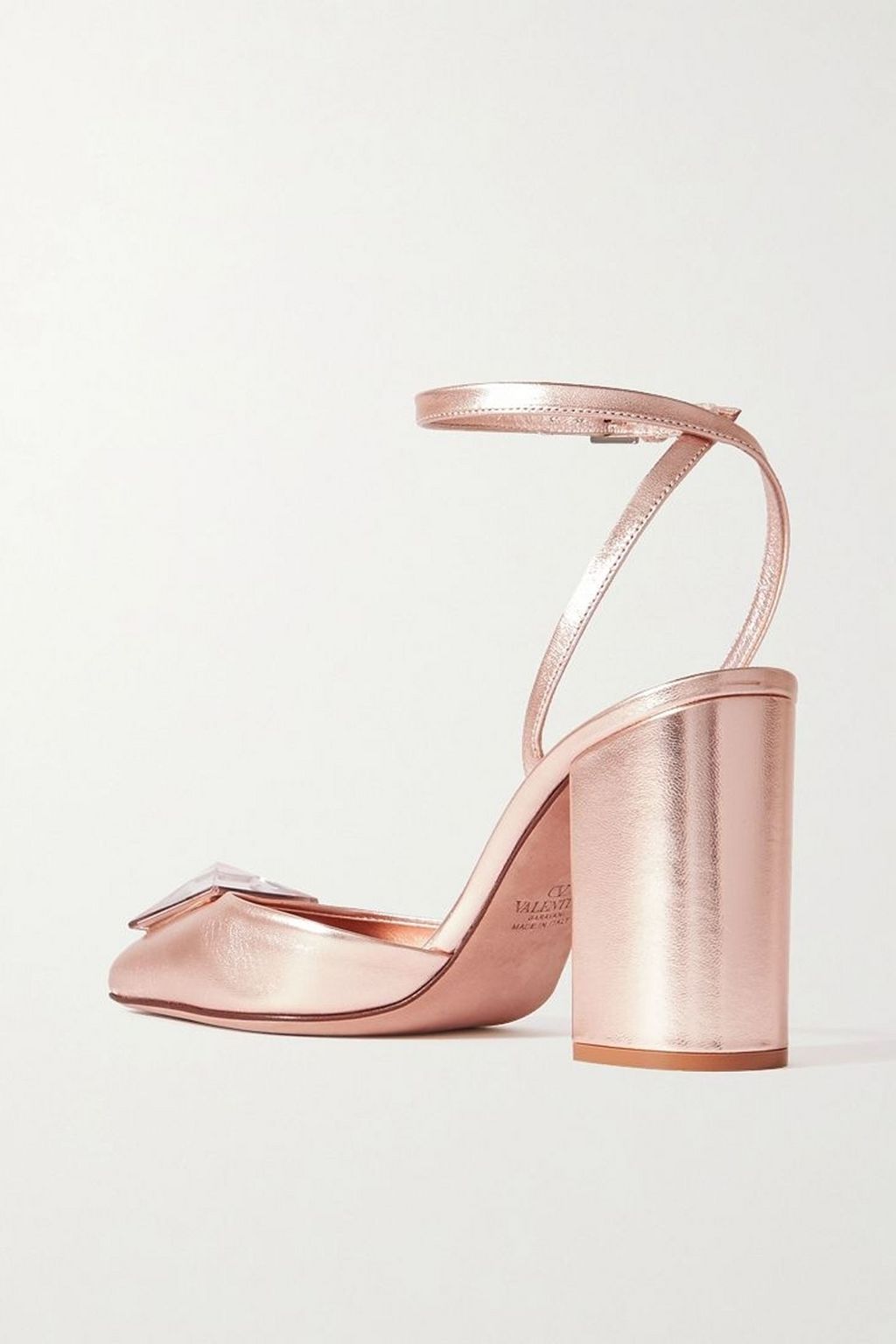 VALENTINO GARAVANI One Stud 90 embellished metallic leather pumps