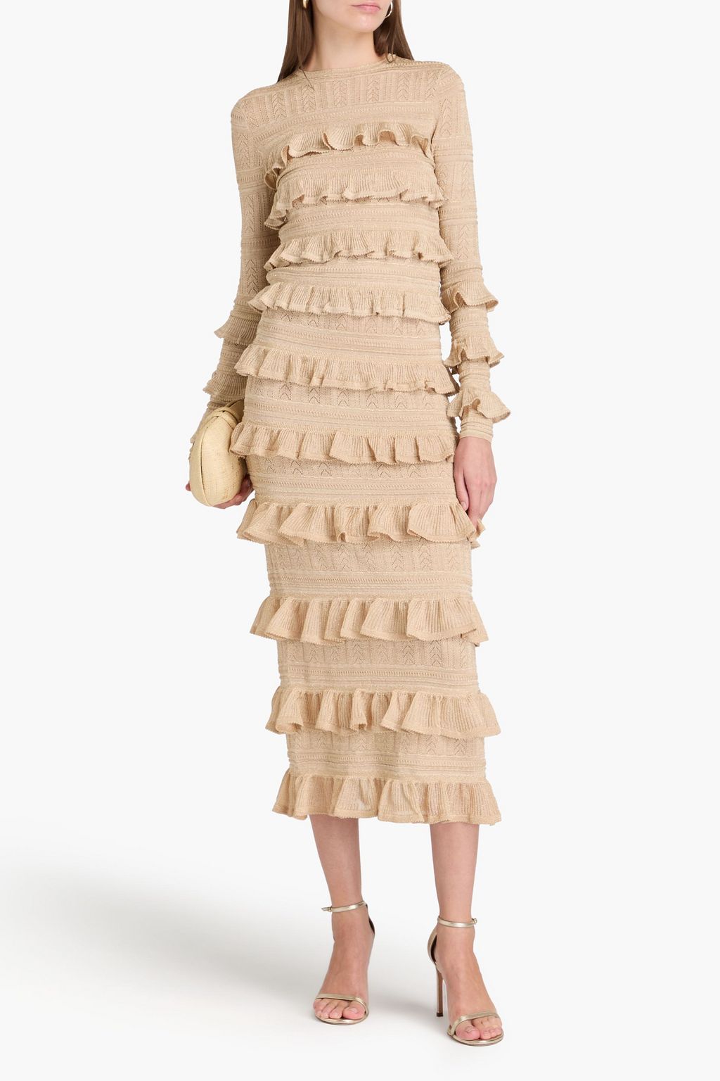 ZIMMERMANN 러플 장식 메탈릭 포인텔 니트 탑