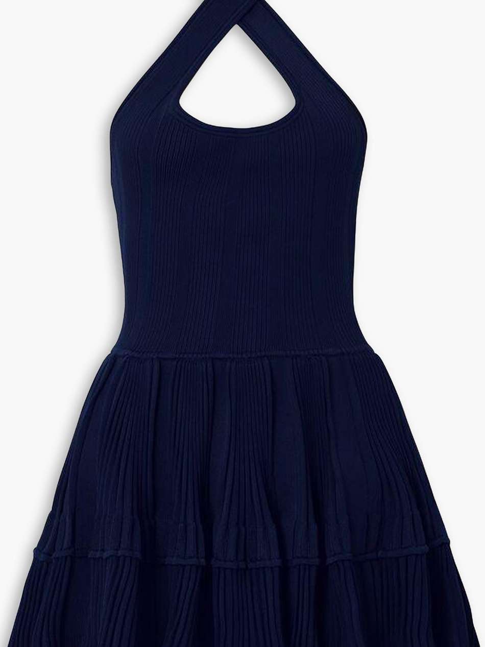 crinoline tiered ribbed-knit halterneck mini dress