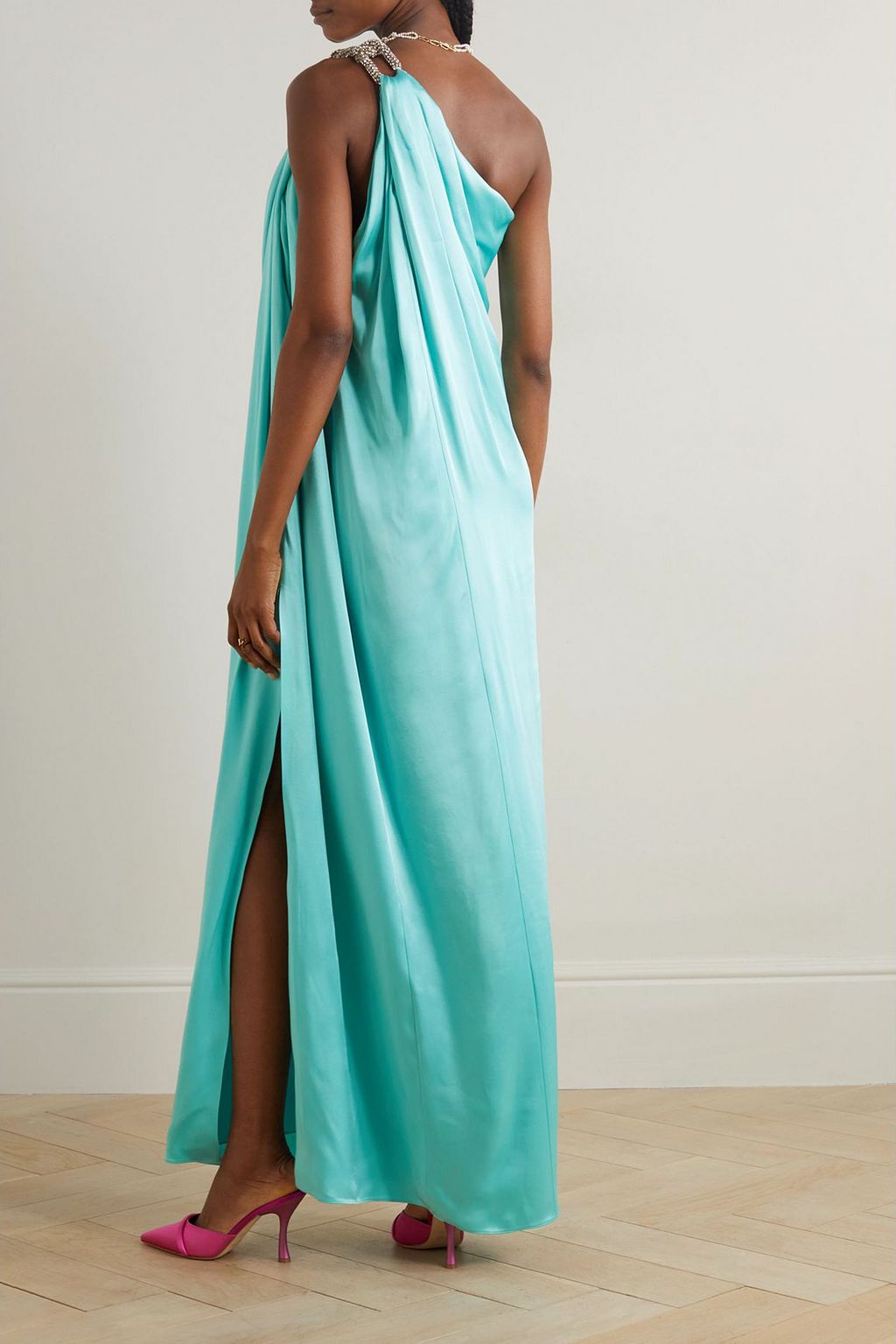 STELLA MCCARTNEY Falabella one-shoulder crystal-embellished crepe gown