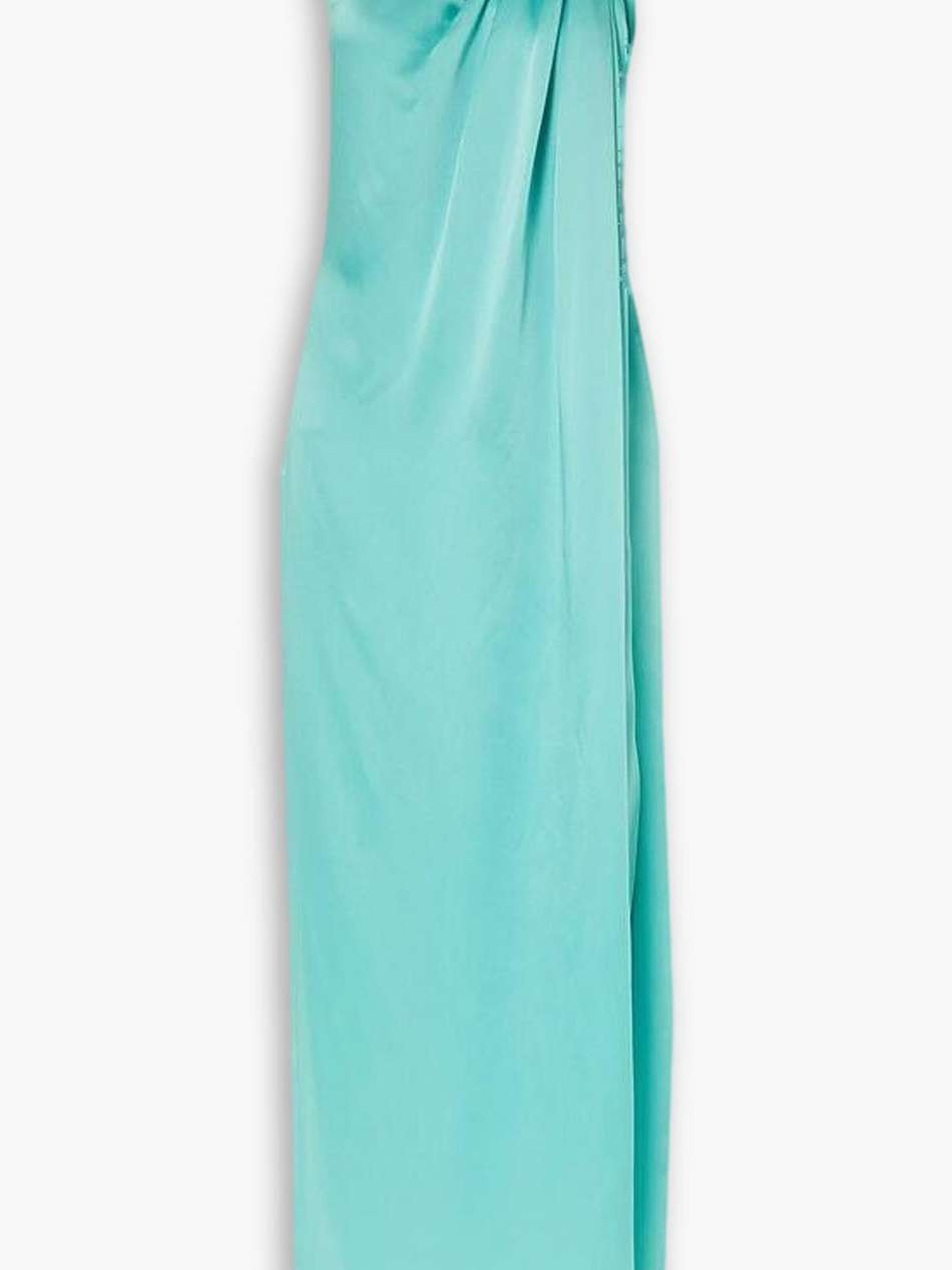falabella one-shoulder crystal-embellished satin gown