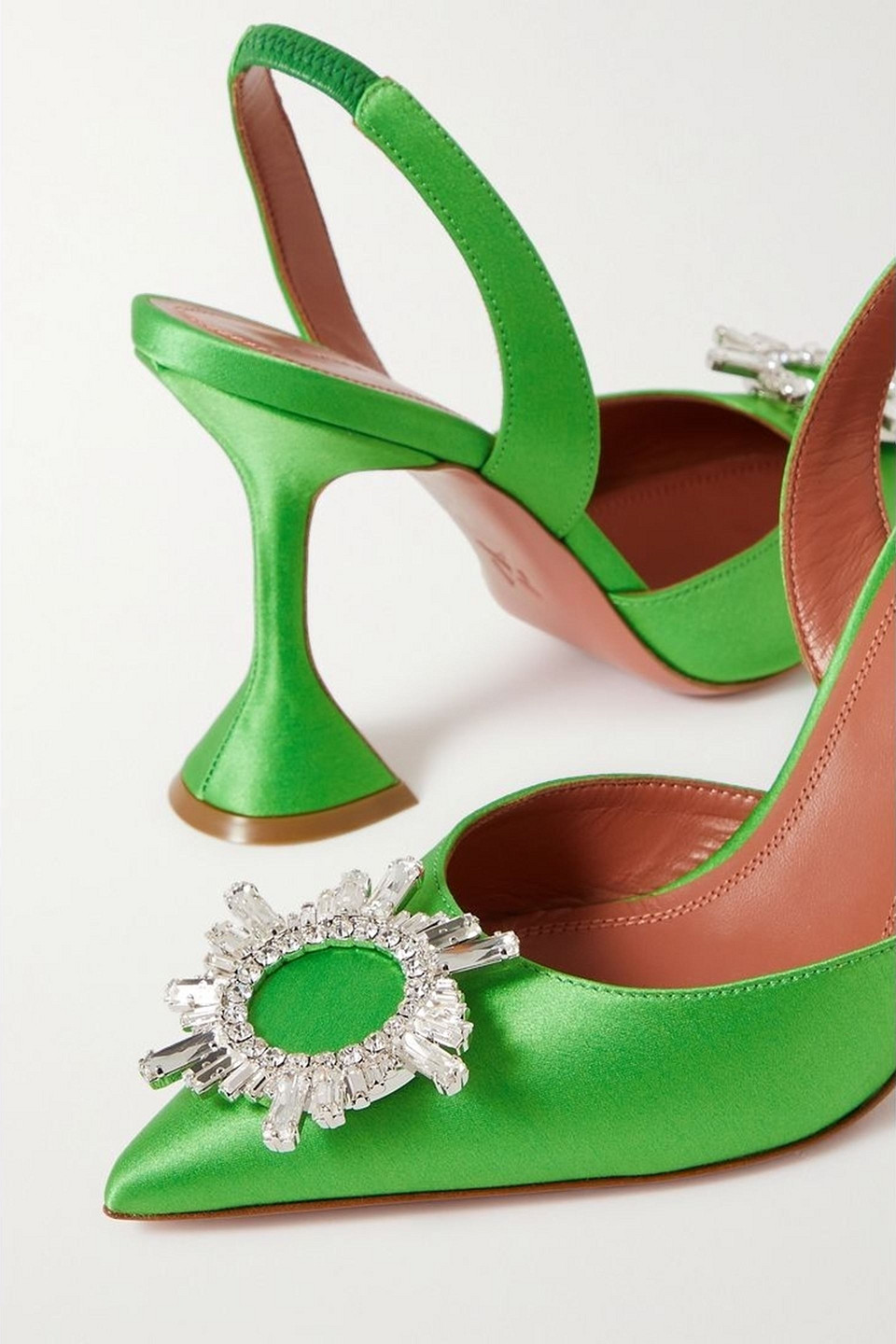 Amina Muaddi Begum Swarovski Crystal-embellished Satin Slingback Pumps In Bright Green