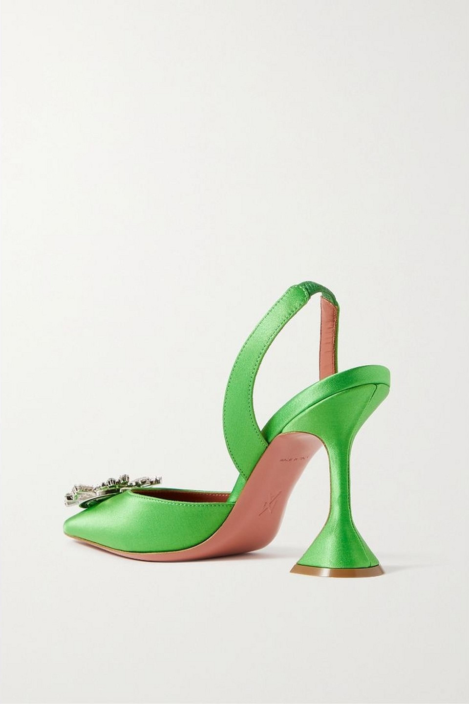 Amina Muaddi Begum Swarovski Crystal-embellished Satin Slingback Pumps In Bright Green