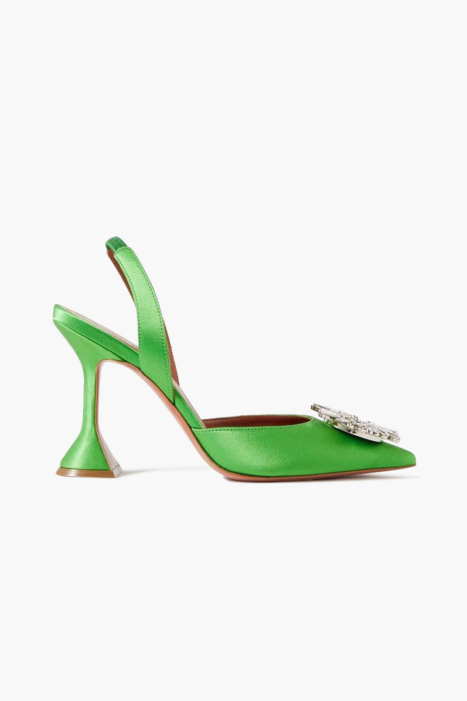 Amina Muaddi Begum Swarovski Crystal-embellished Satin Slingback Pumps In Bright Green