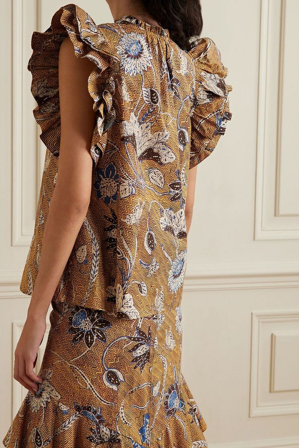 ULLA JOHNSON Elena ruffled printed cotton-poplin blouse
