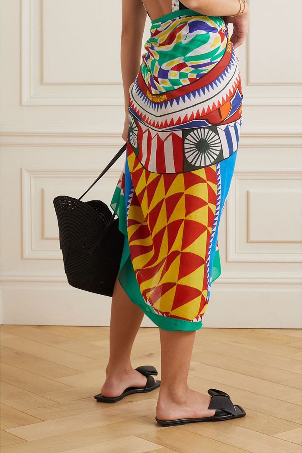 DOLCE&GABBANA BEACHWEAR Frayed printed cotton-voile pareo