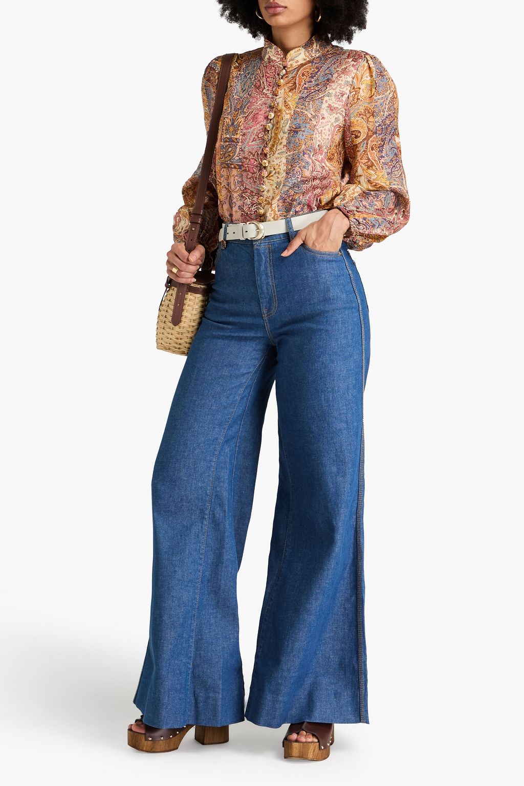 ZIMMERMANN Patchwork paisley-print ramie blouse