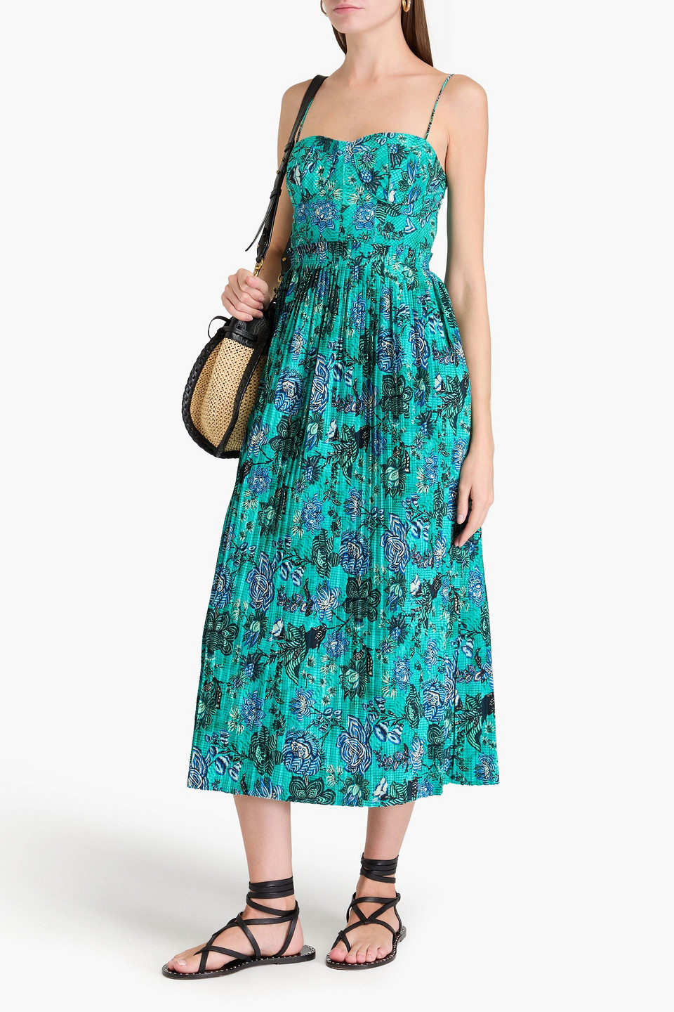 Shop Ulla Johnson Jessie Printed Cotton-poplin Midi Dress In Jade