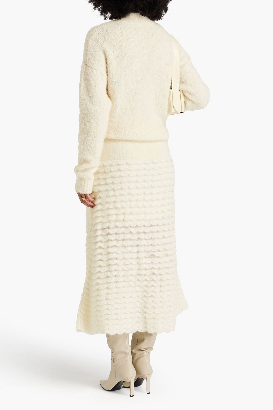 Zimmermann Scalloped Alpaca-blend Midi Skirt In Cream