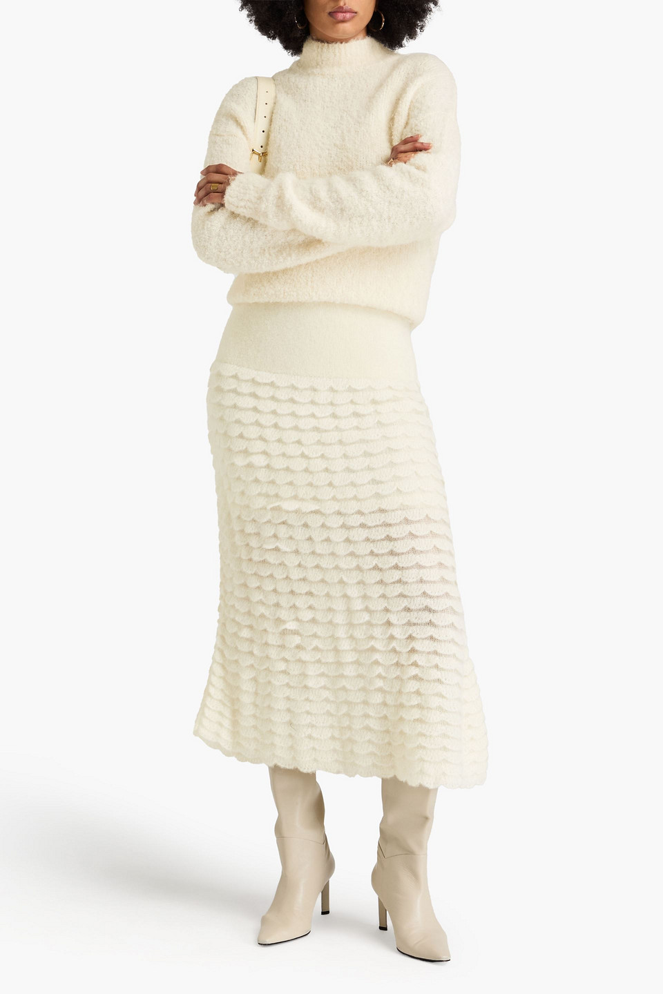 Zimmermann Scalloped Alpaca-blend Midi Skirt In Cream