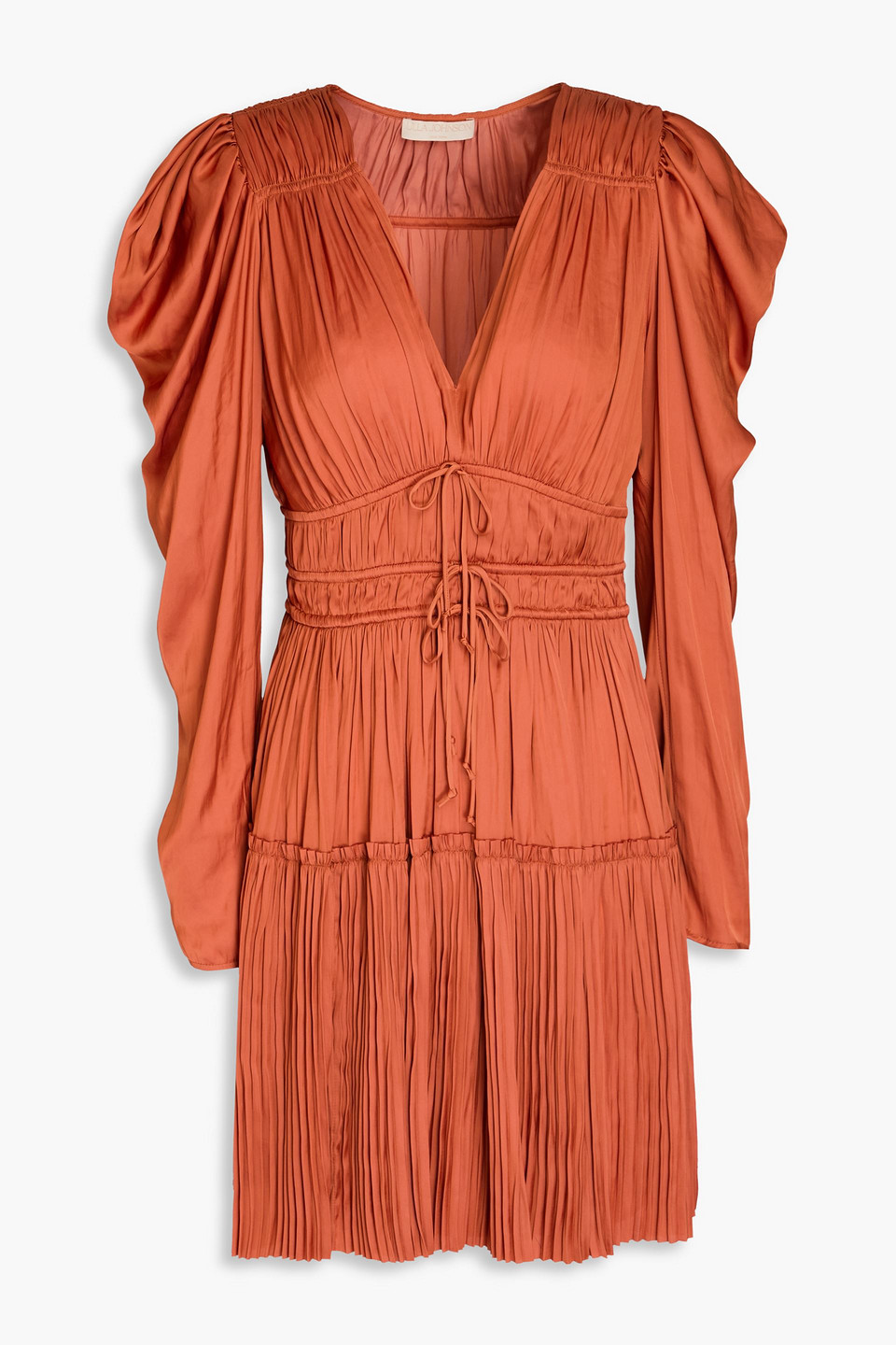 Ulla Johnson Lu Bow-detailed Satin Mini Dress In Tan