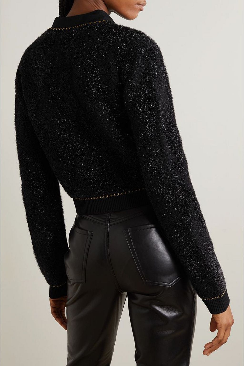 VERSACE Metallic wool-blend bouclé cardigan