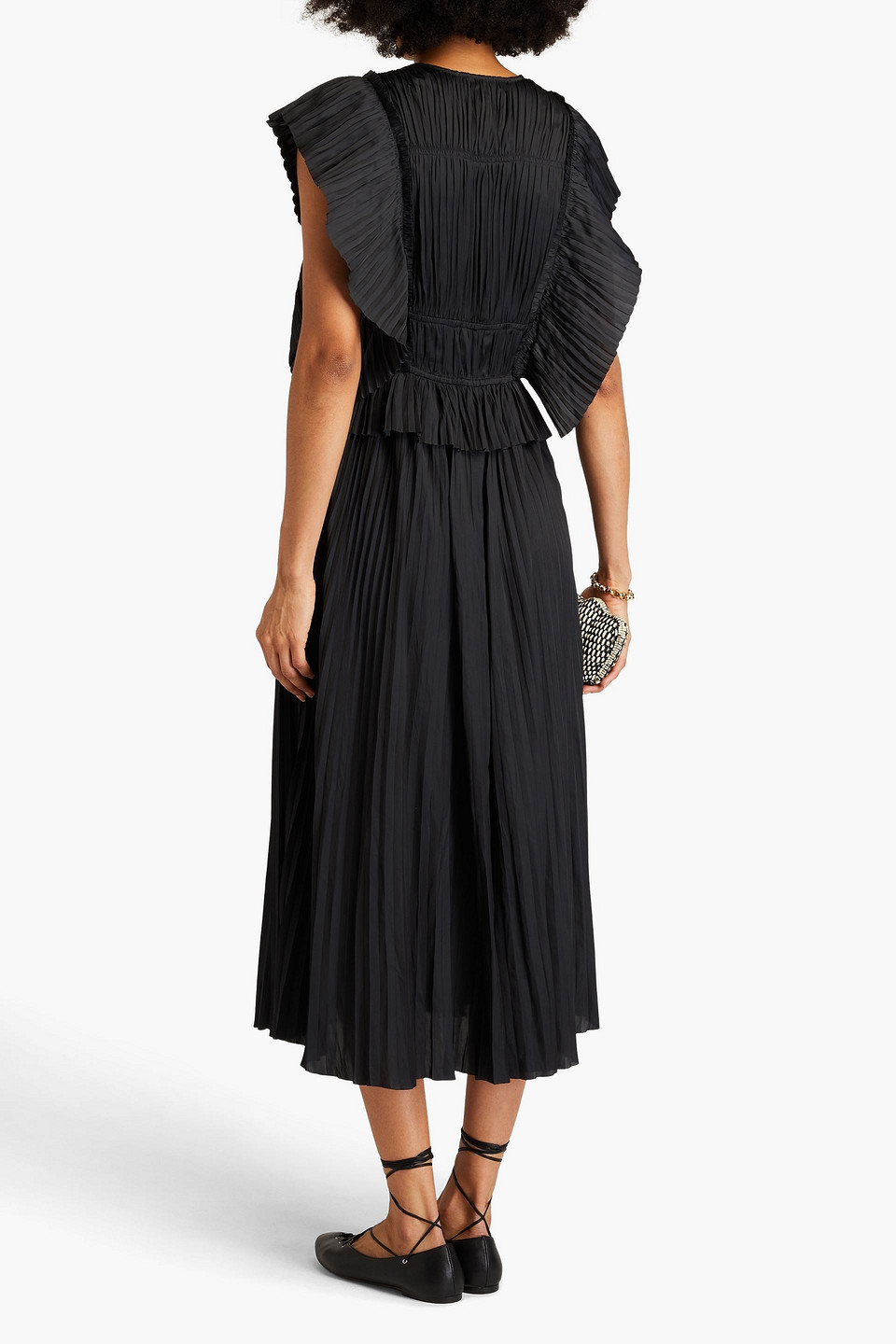 Ulla Johnson Letty Satin Midi Dress In Black