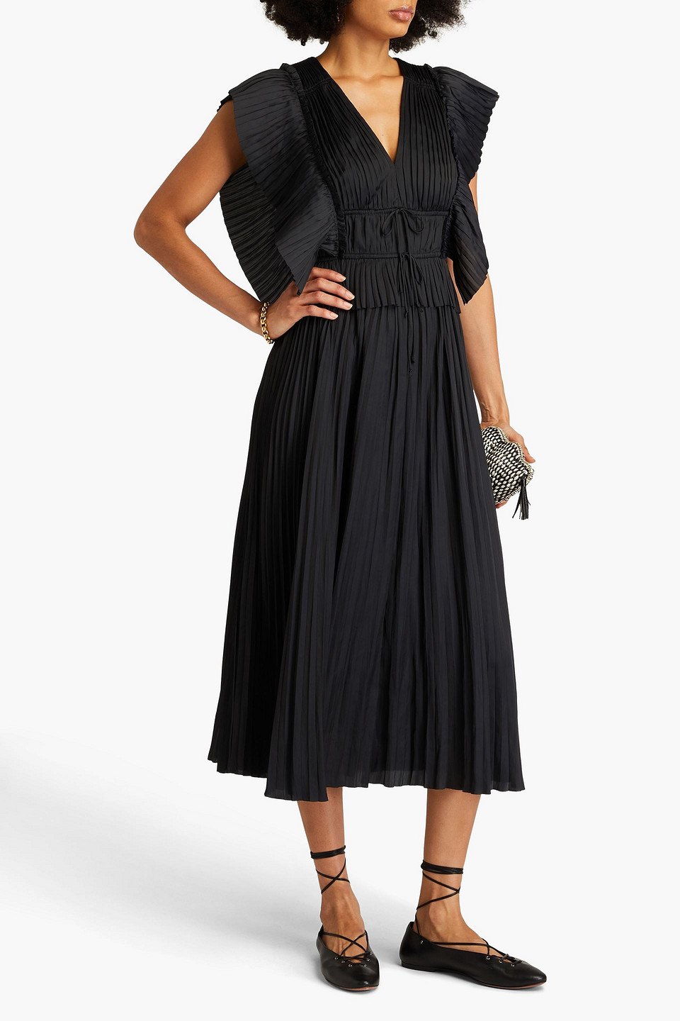Ulla Johnson Letty Satin Midi Dress In Black