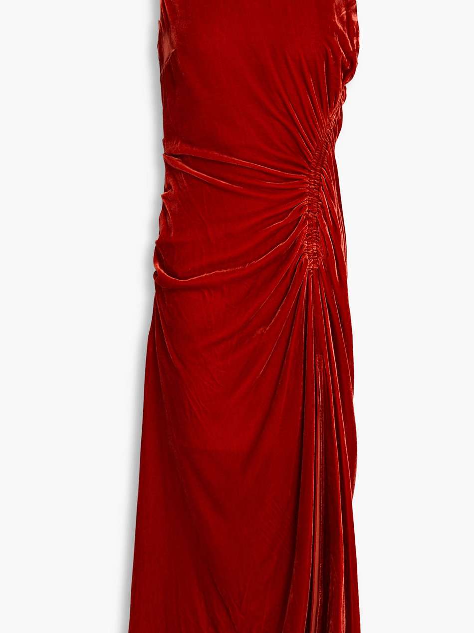 cornelia ruched velvet midi dress