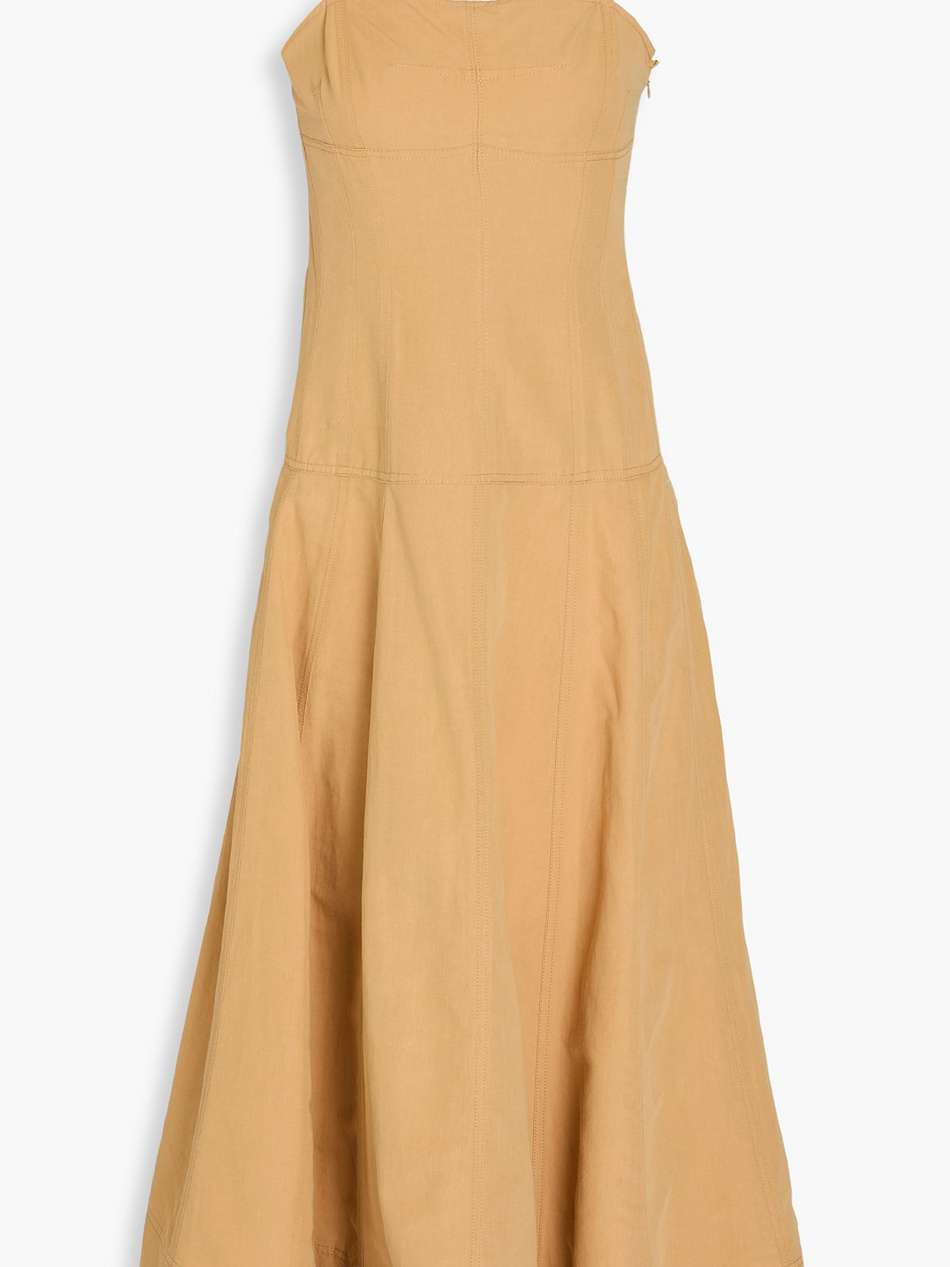 batista cotton, linen and silk-blend midi dress