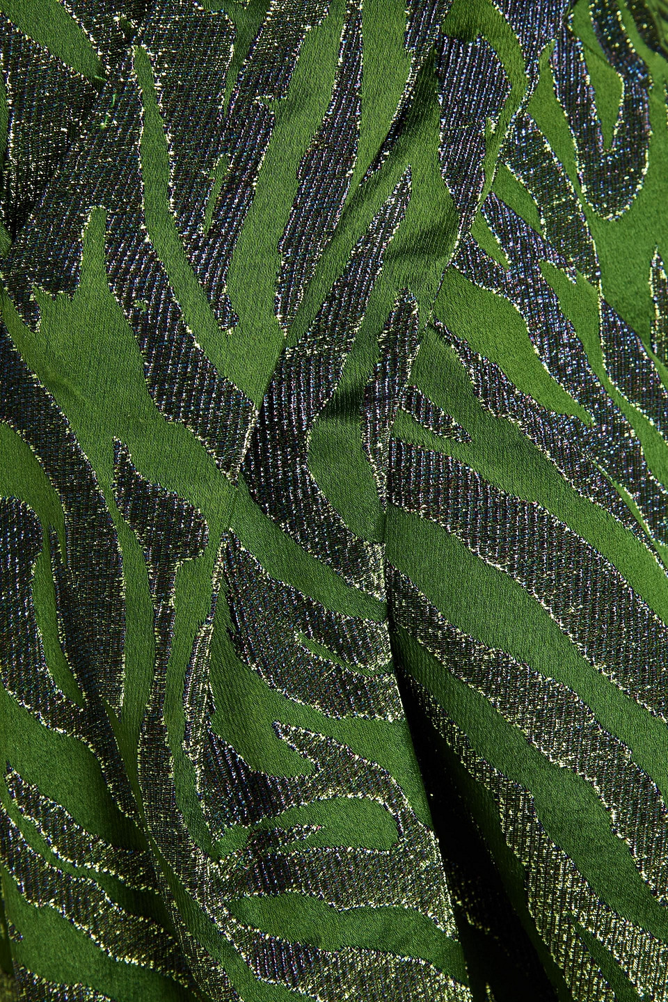 Shop Ulla Johnson Raina Strapless Metallic Zebra-print Satin-jacquard Midi Dress In Bright Green