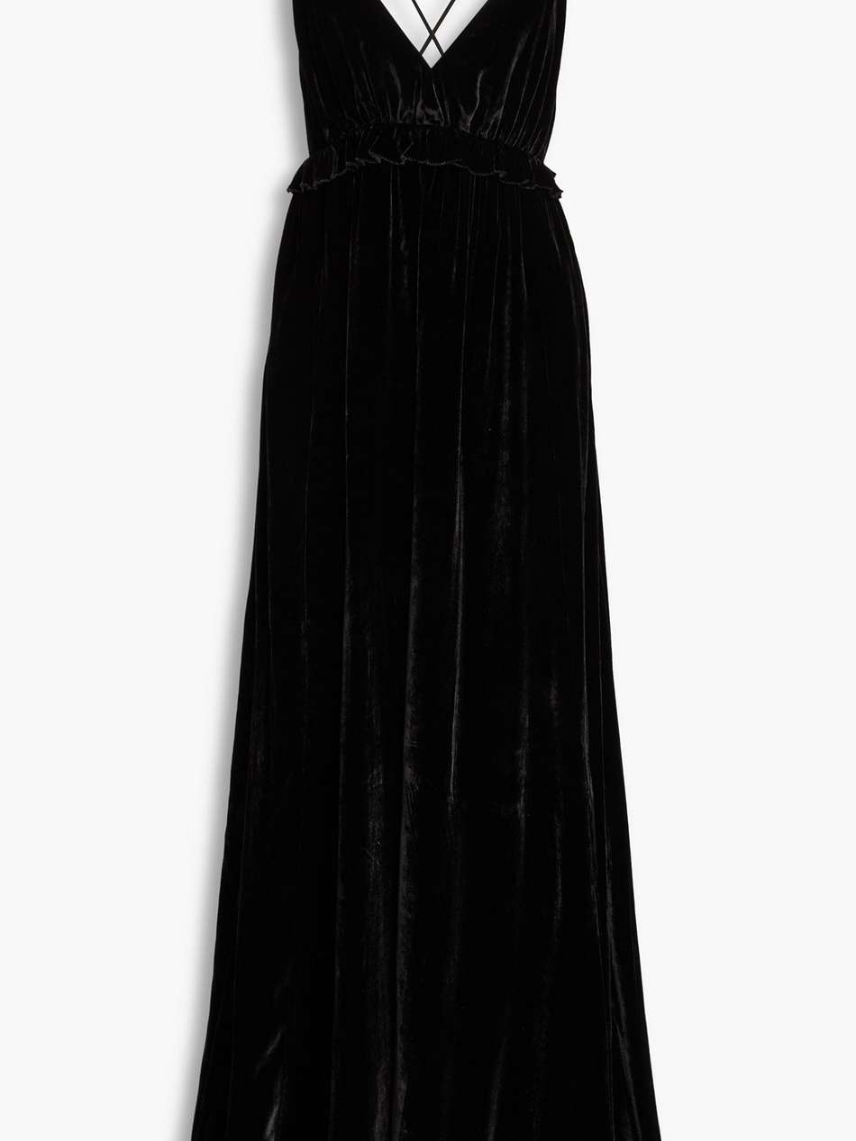 lavinia ruffled velvet gown