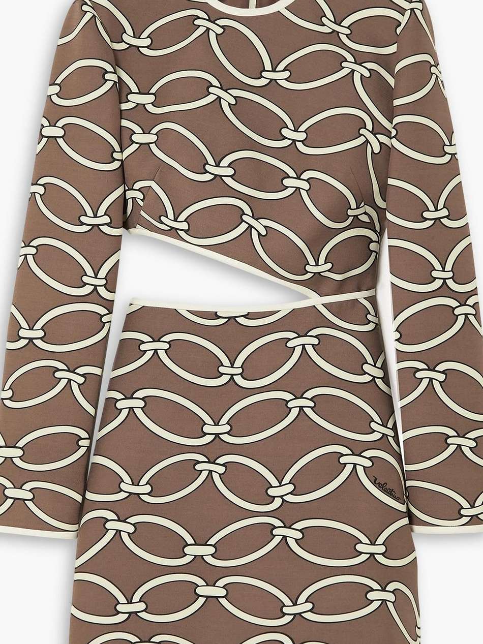 cutout printed wool and silk-blend crepe mini dress