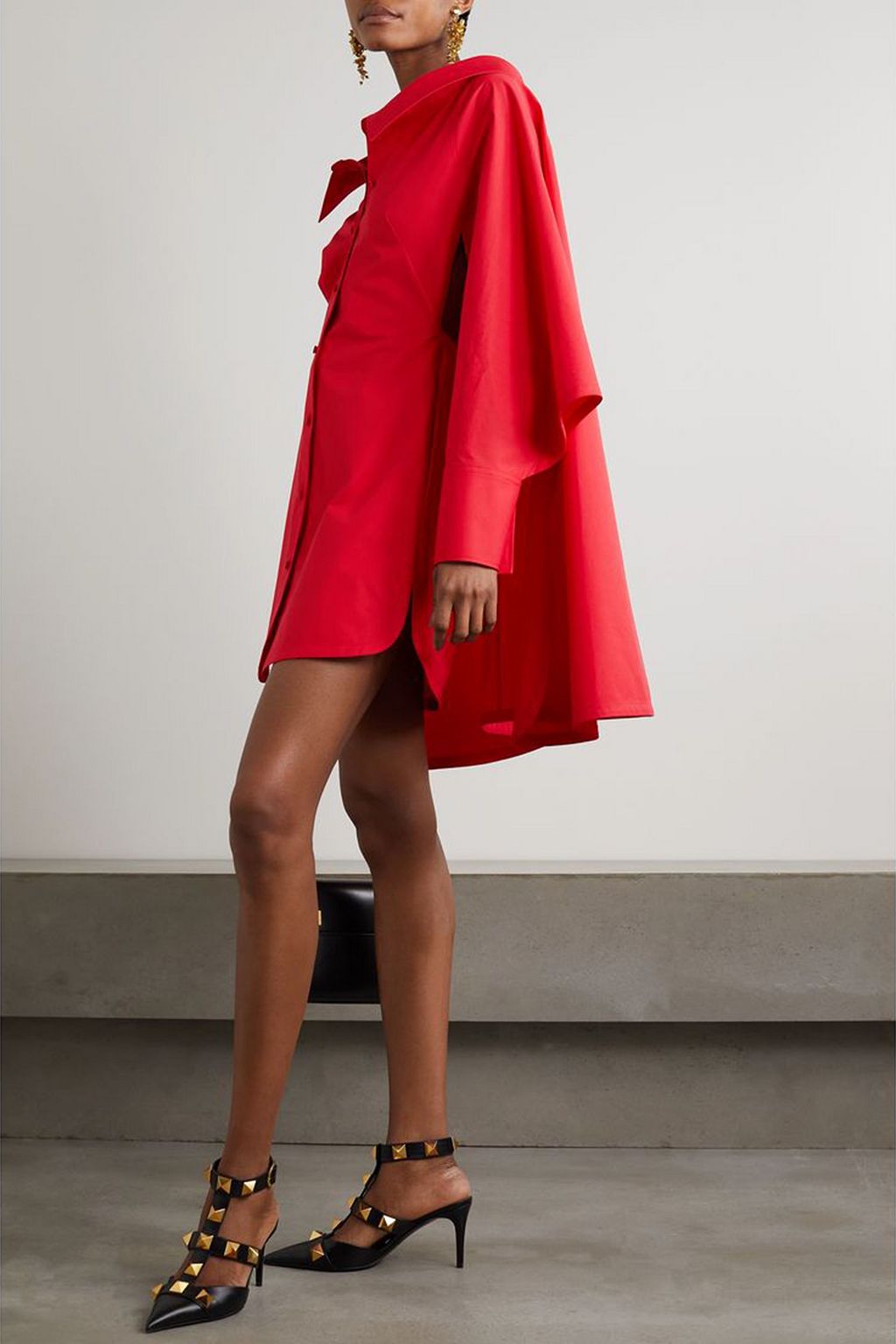 VALENTINO GARAVANI Cape-effect cotton-poplin mini shirt dress