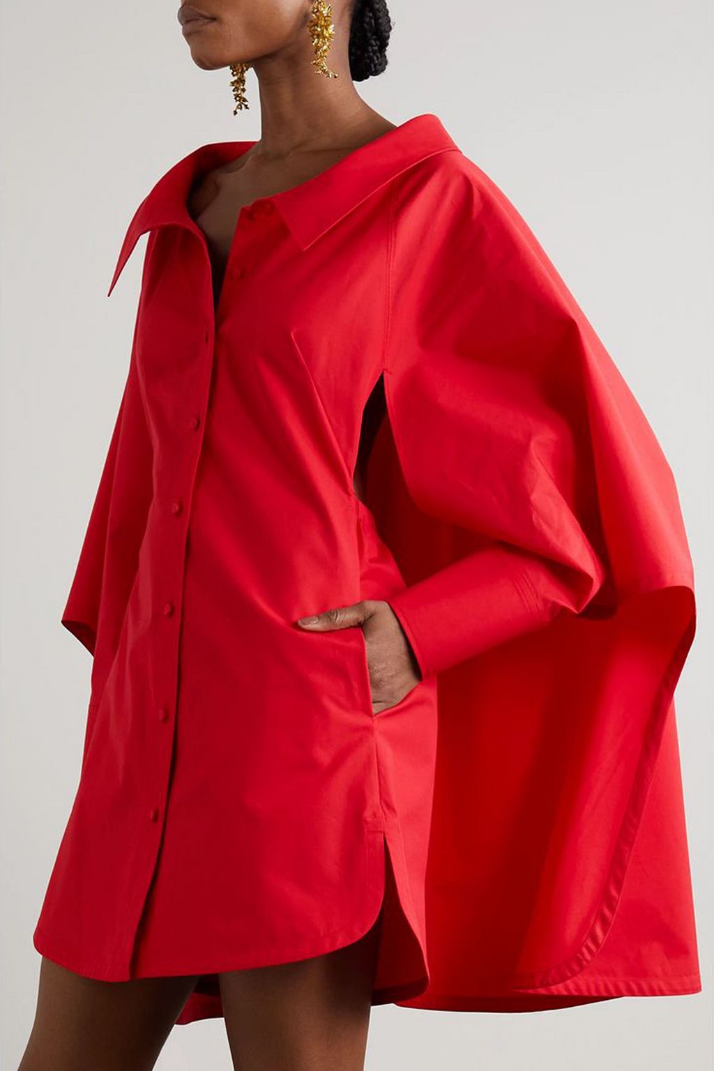 VALENTINO GARAVANI Cape-effect cotton-poplin mini shirt dress