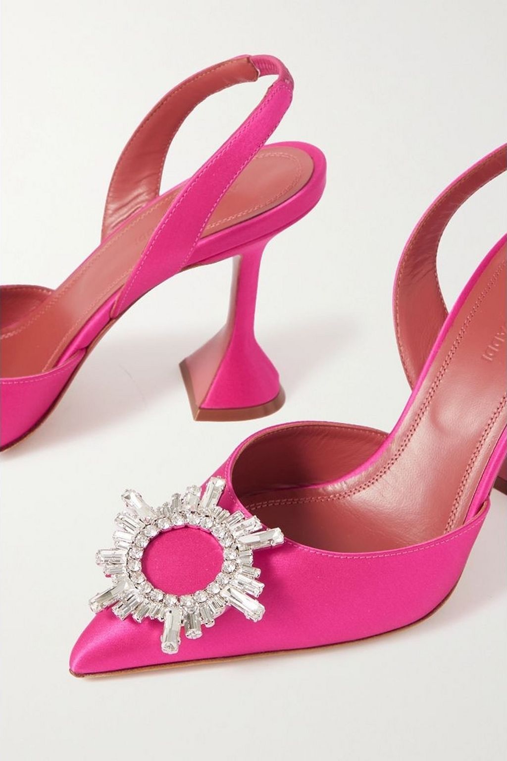 AMINA MUADDI Begum 95 crystal-embellished satin slingback pumps