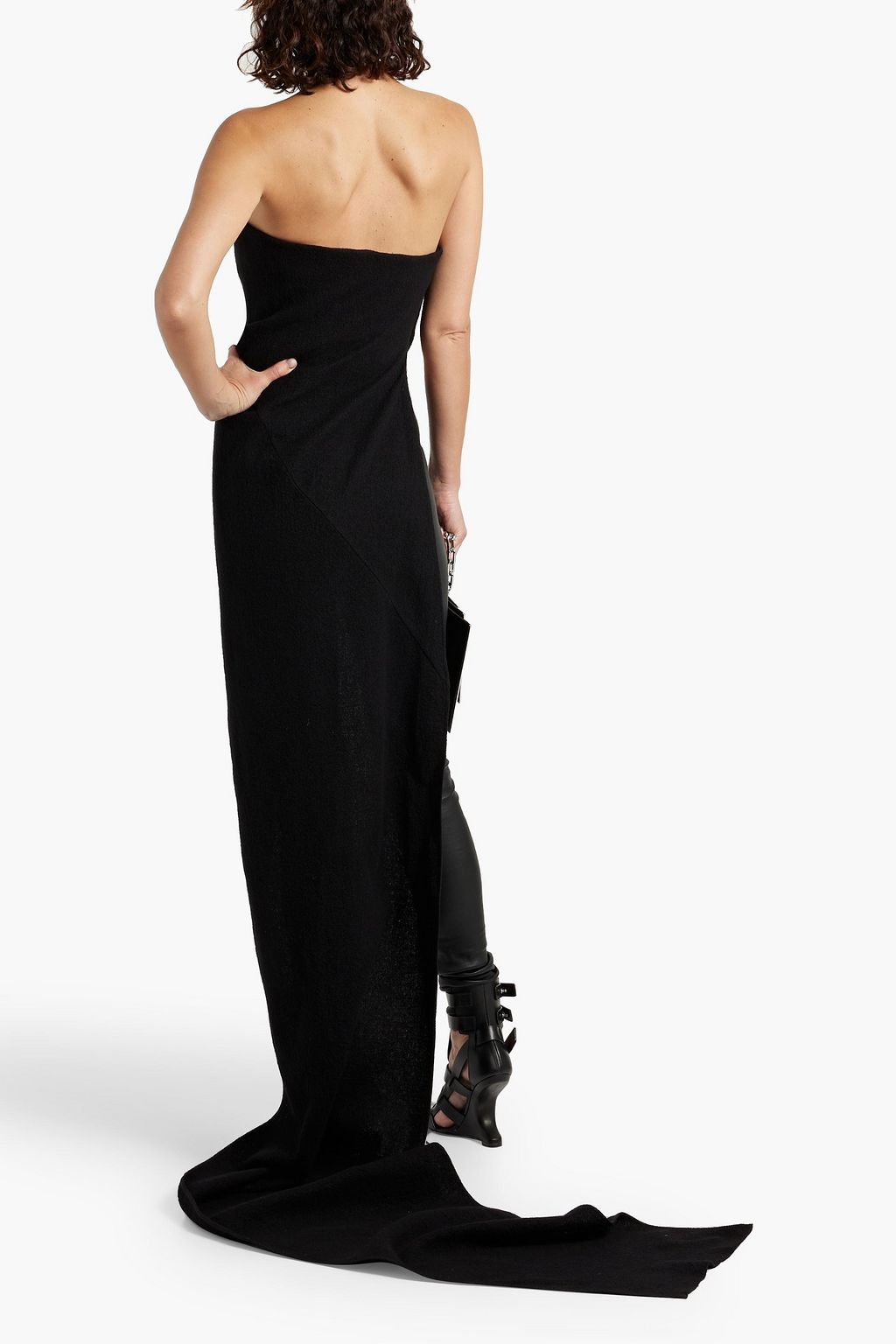 RICK OWENS Strapless bouclé-tweed wool top