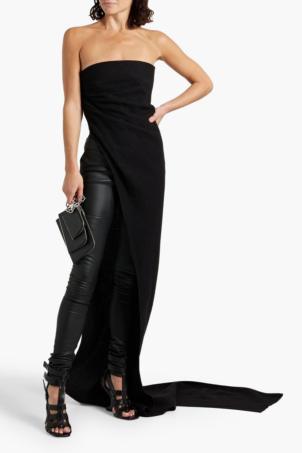 RICK OWENS Strapless bouclé-tweed wool top