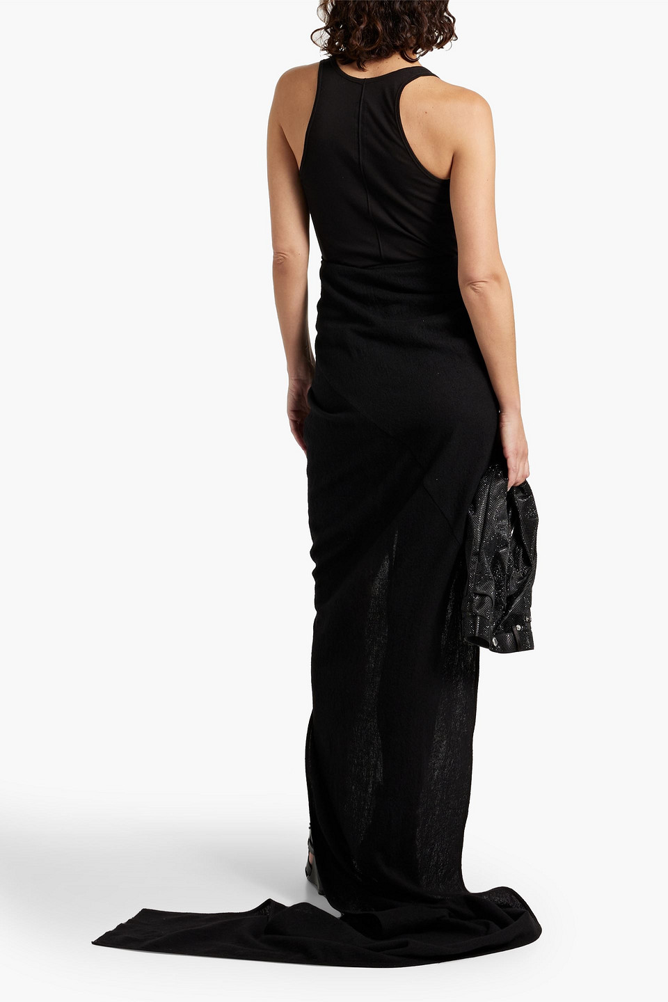 Rick Owens Edfu Draped Brushed Wool Maxi Skirt In Black