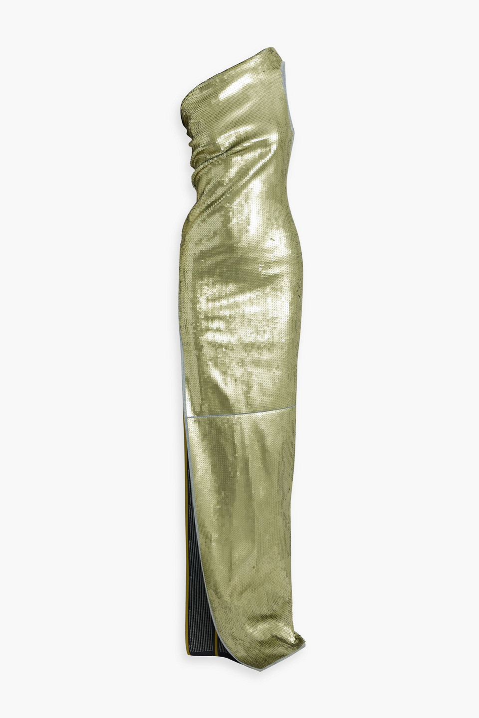 Rick Owens Athena One-shoulder Sequined Denim Gown In Light Green