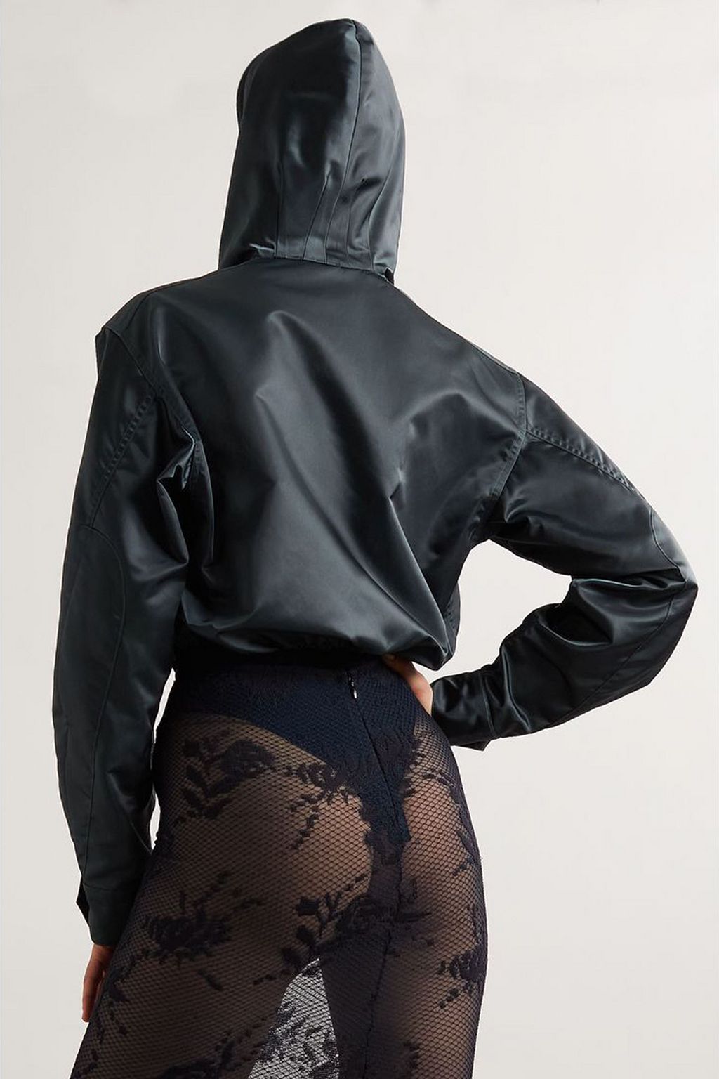 ALAÏA Hooded shell and stretch-jersey thong bodysuit
