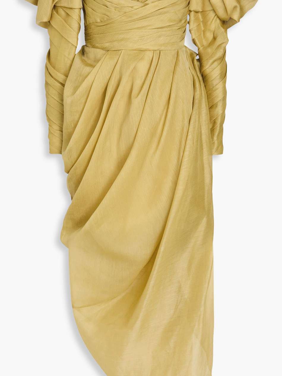 off-the-shoulder draped linen and silk-blend gauze maxi dress