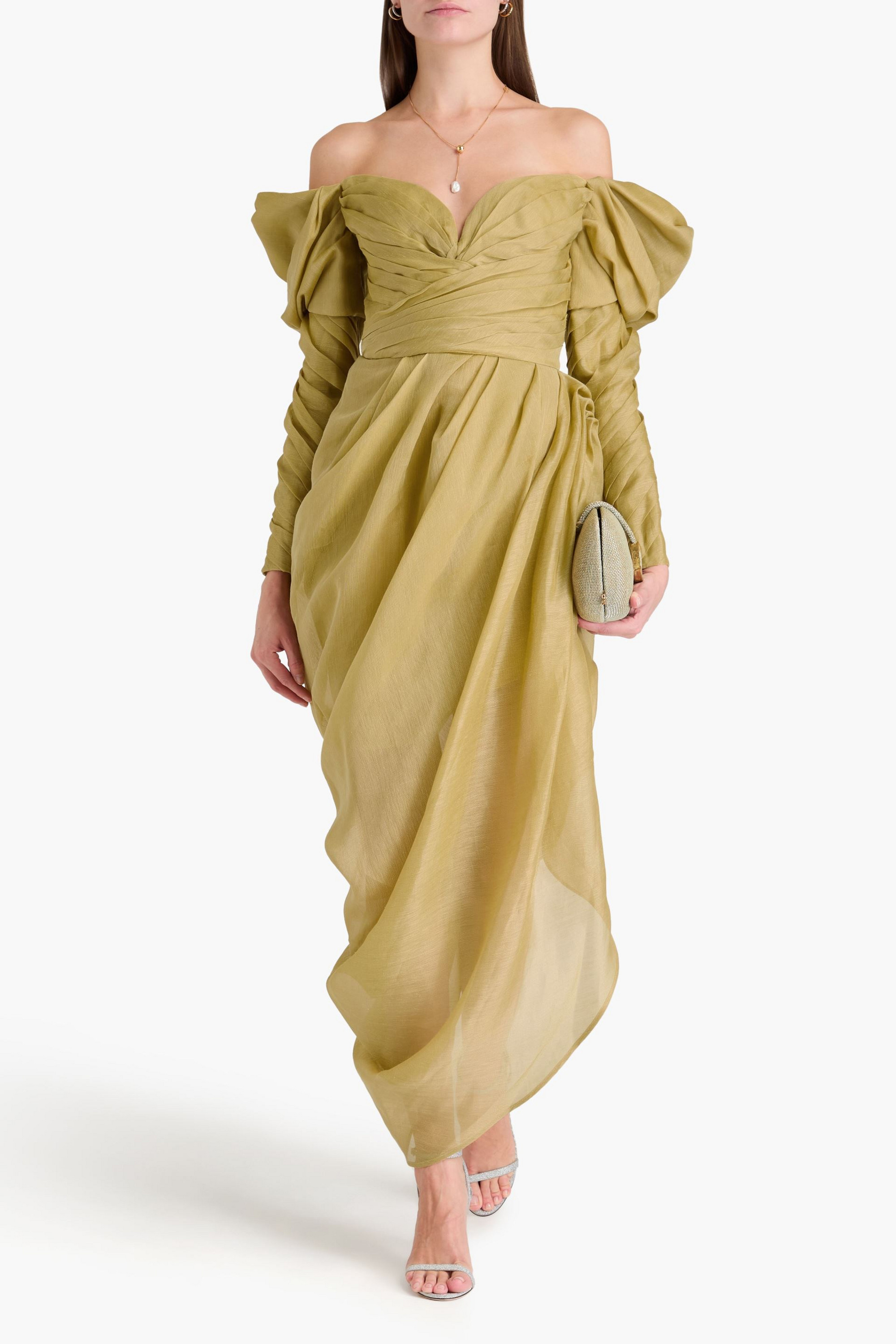 Zimmermann Off-the-shoulder draped linen and silk-blend gauze maxi dress