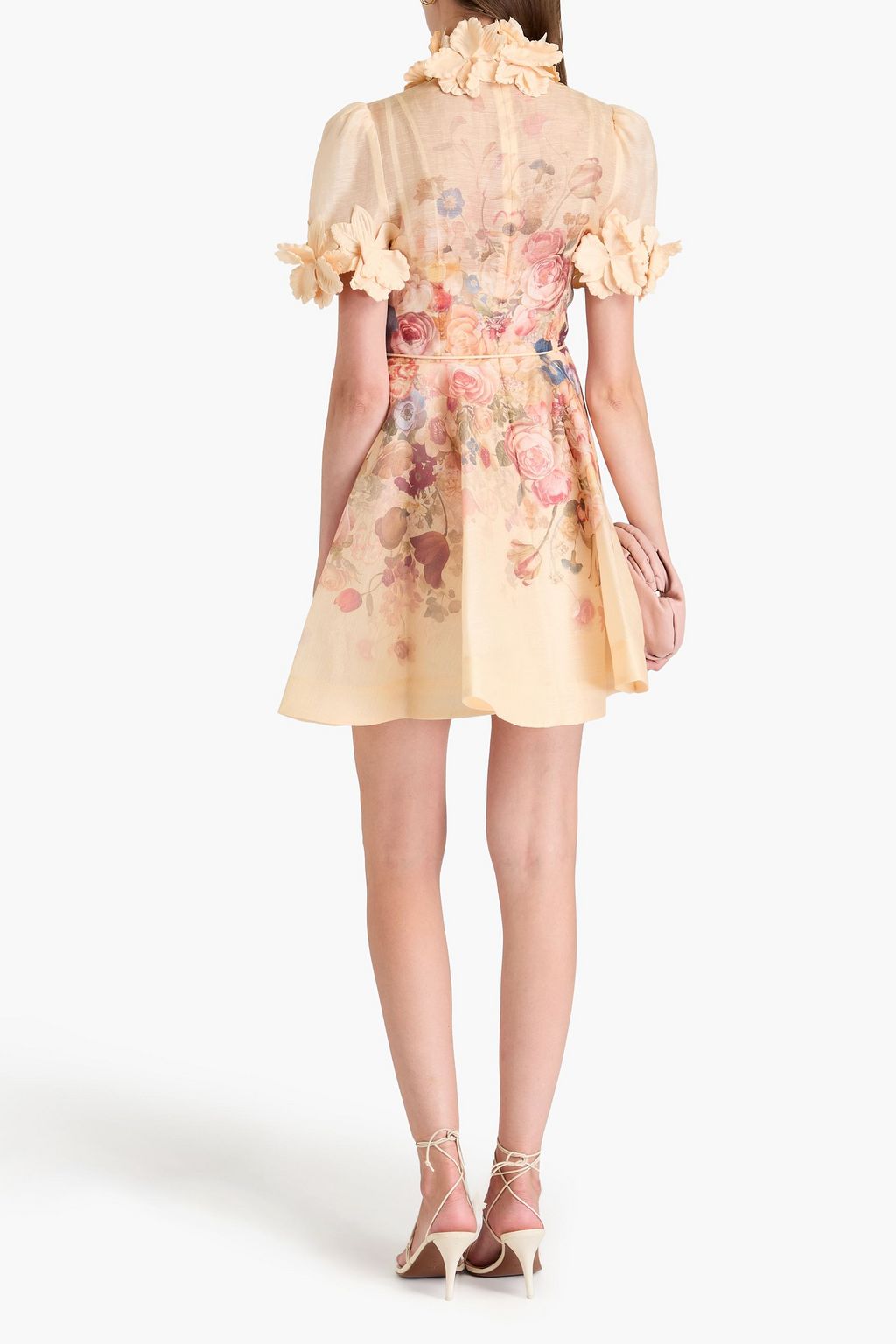 ZIMMERMANN Floral-appliquéd printed linen and silk-blend gauze mini dress