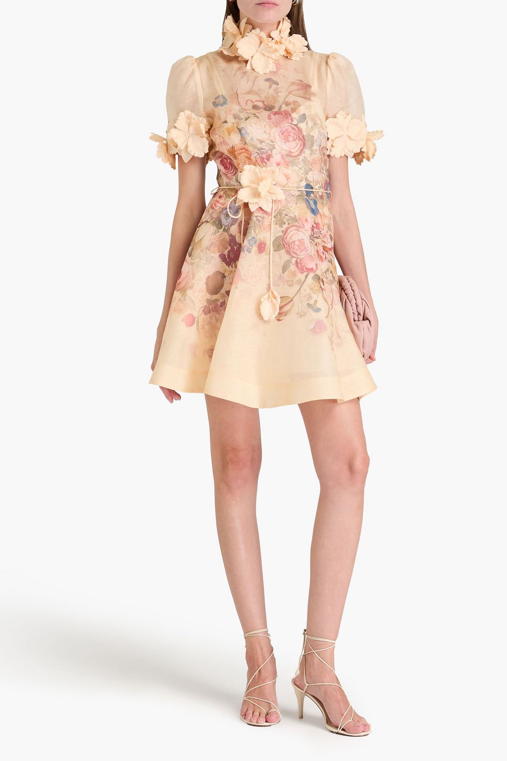 ZIMMERMANN Floral-appliquéd printed linen and silk-blend gauze mini dress