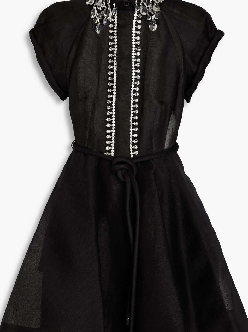 embellished linen and silk-blend gauze mini dress