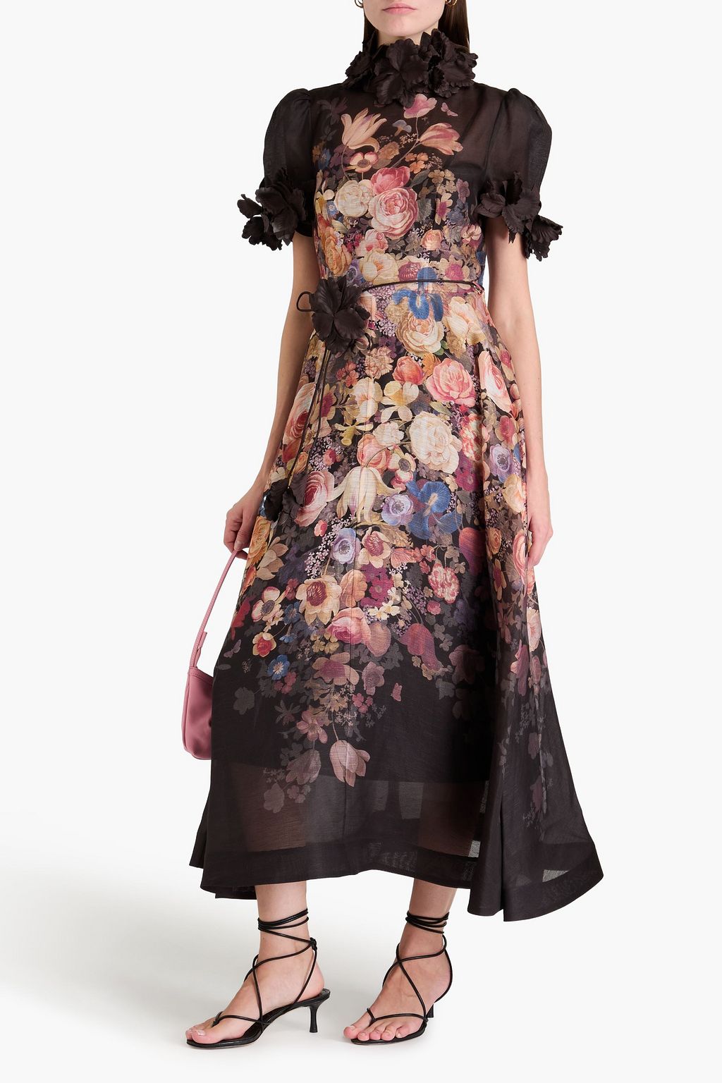 ZIMMERMANN Floral-appliquéd printed linen and silk-blend gauze mini dress