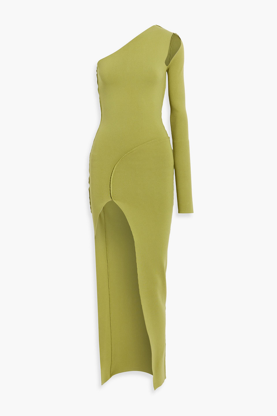 Rick Owens One-sleeve Ribbed-knit Midi Dress In Lime Green