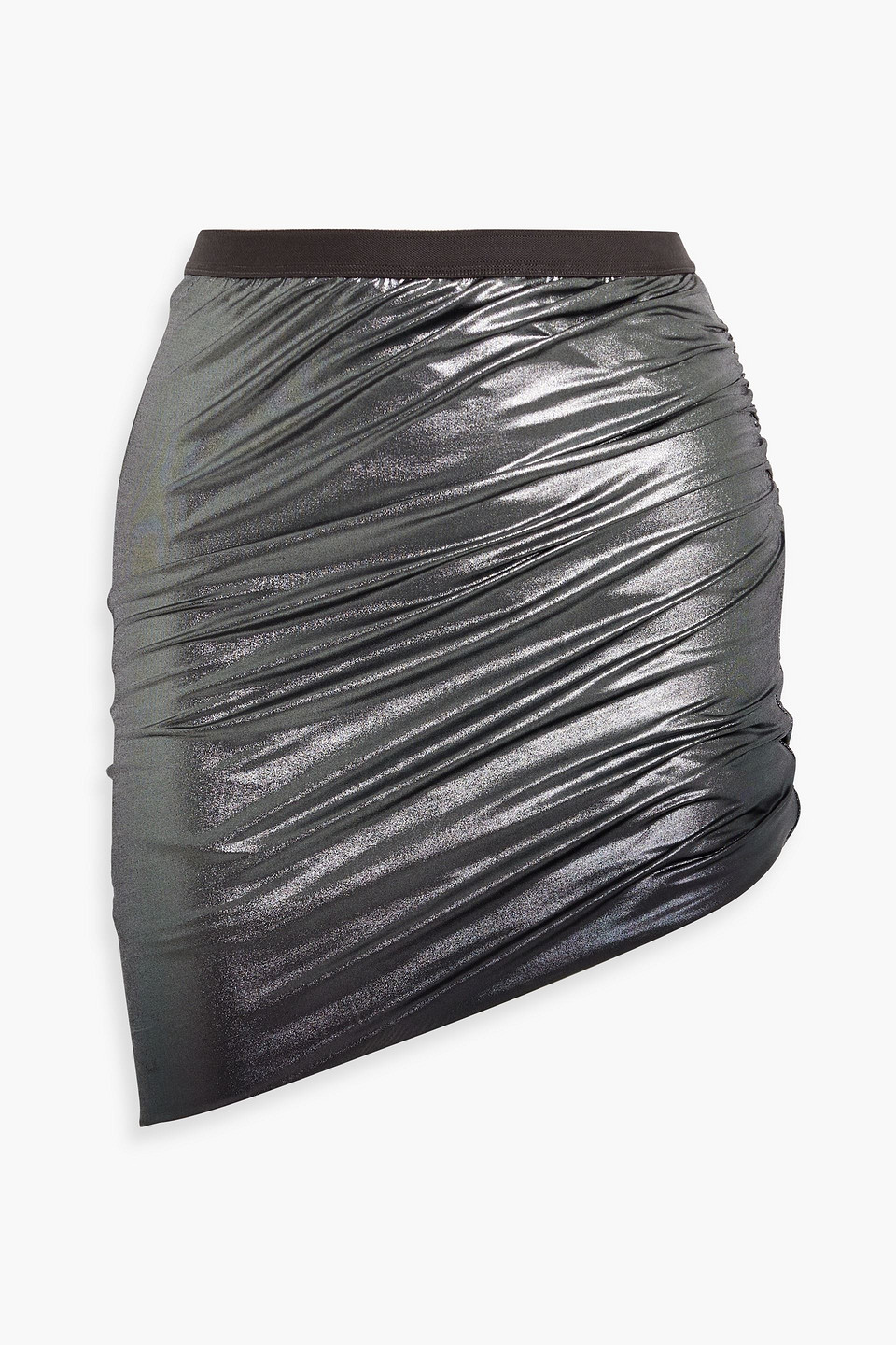 Rick Owens Jade Ruched Metallic Stretch-jersey Mini Skirt In Gunmetal