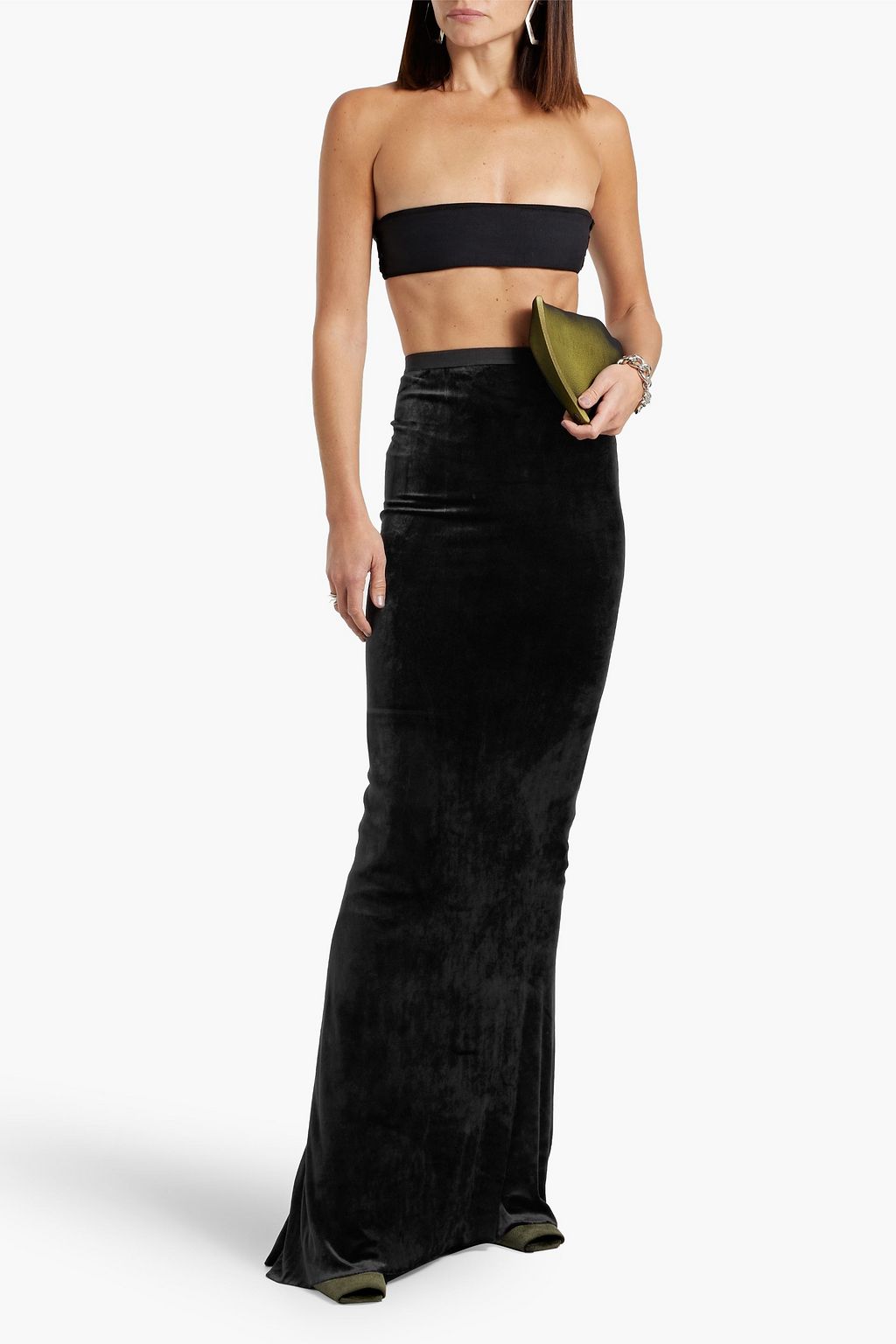RICK OWENS LILIES تنورة طويلة من المخمل المطاط