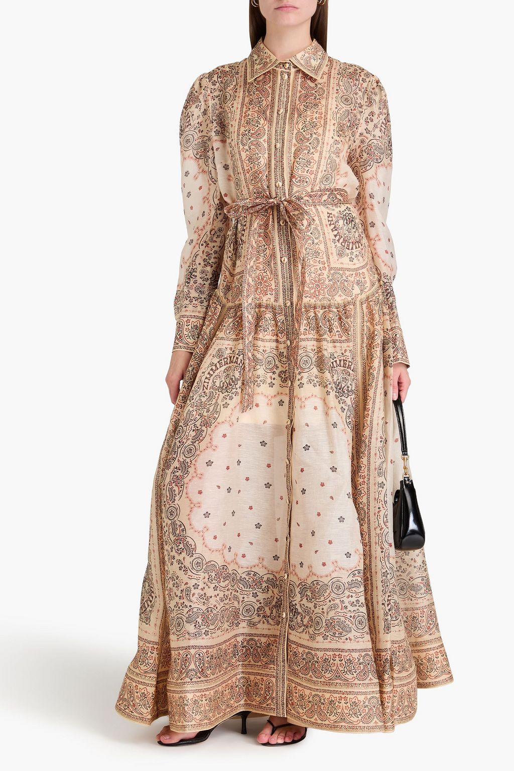ZIMMERMANN Belted paisley-print linen and silk-blend gauze maxi shirt dress
